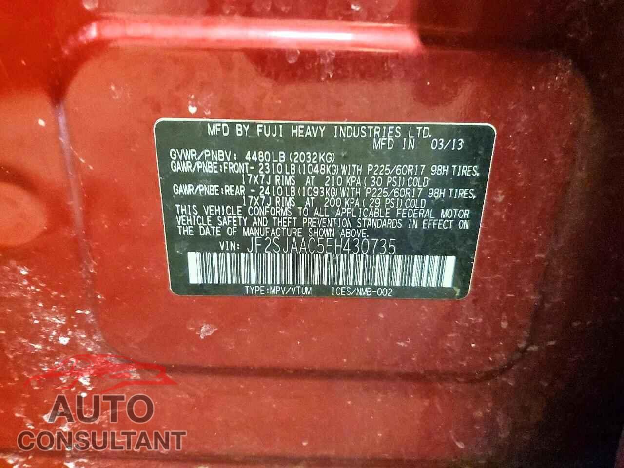 SUBARU FORESTER 2014 - JF2SJAAC5EH430735