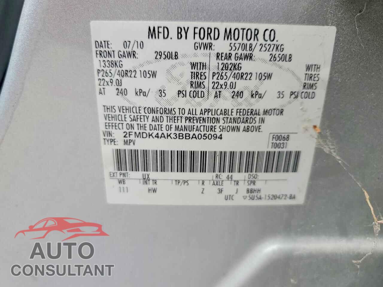FORD EDGE 2011 - 2FMDK4AK3BBA05094