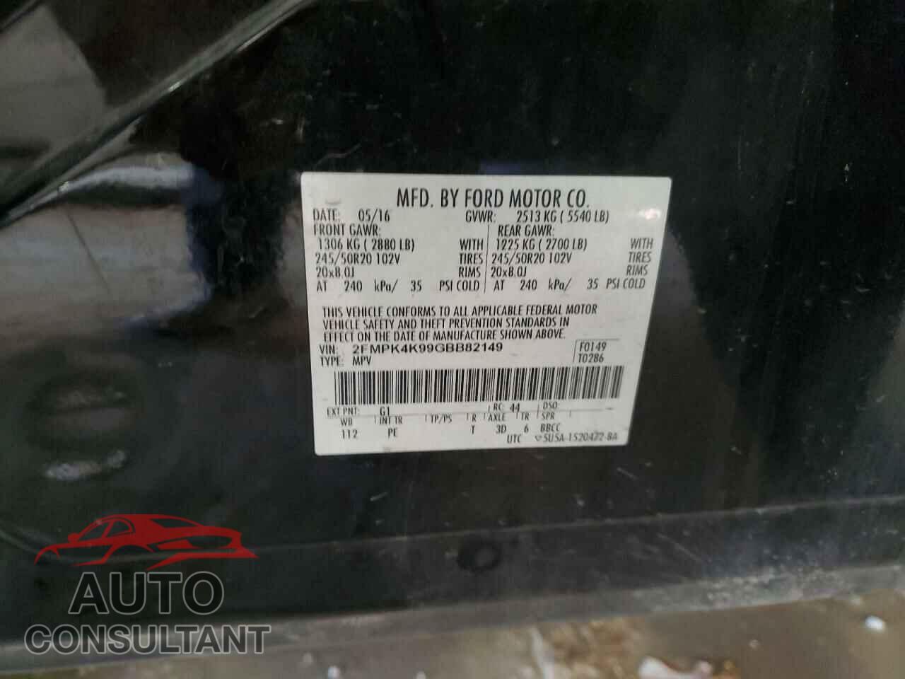 FORD EDGE 2016 - 2FMPK4K99GBB82149