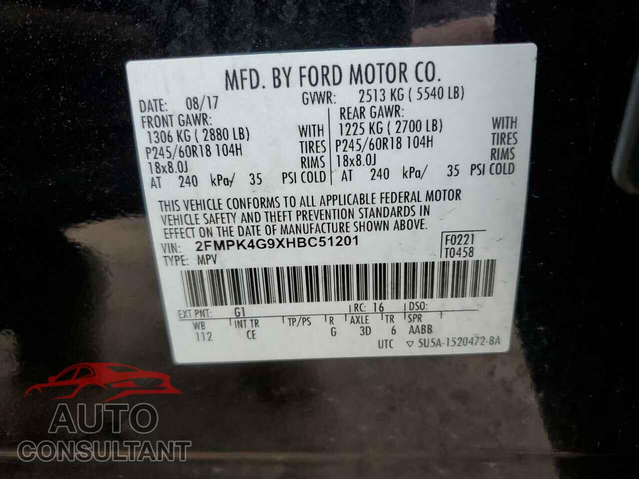FORD EDGE 2017 - 2FMPK4G9XHBC51201