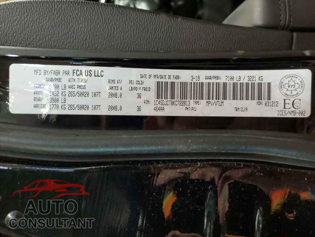 DODGE DURANGO 2019 - 1C4SDJCT8KC722813