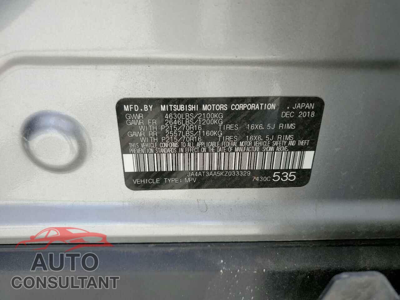 MITSUBISHI ECLIPSE 2019 - JA4AT3AA5KZ033329