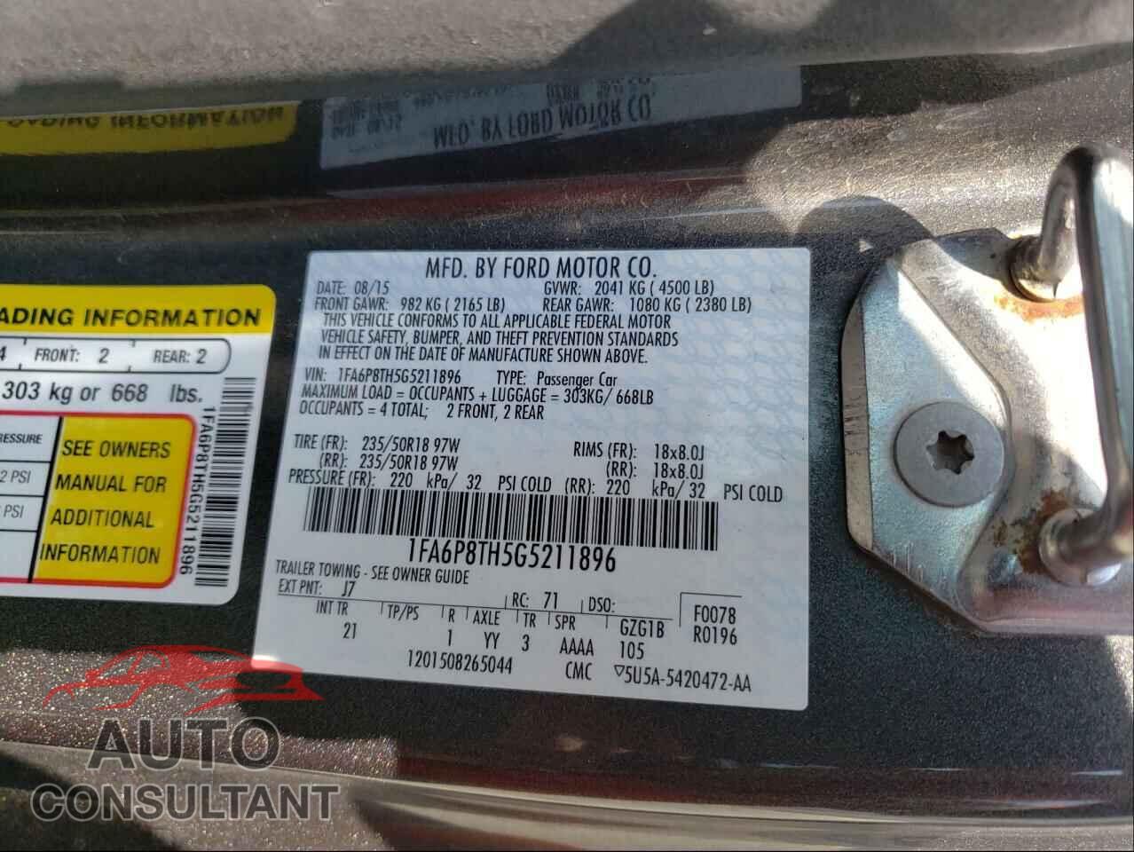 FORD MUSTANG 2016 - 1FA6P8TH5G5211896