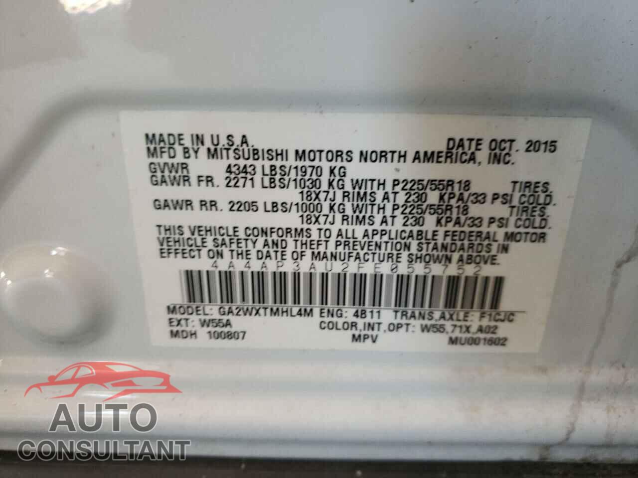 MITSUBISHI OUTLANDER 2015 - 4A4AP3AU2FE055752