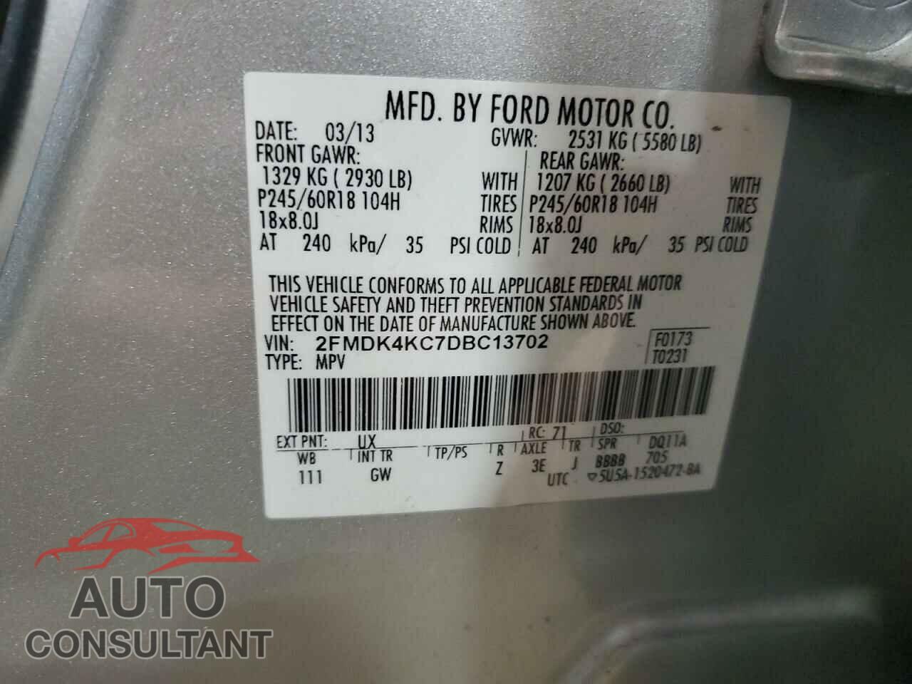 FORD EDGE 2013 - 2FMDK4KC7DBC13702