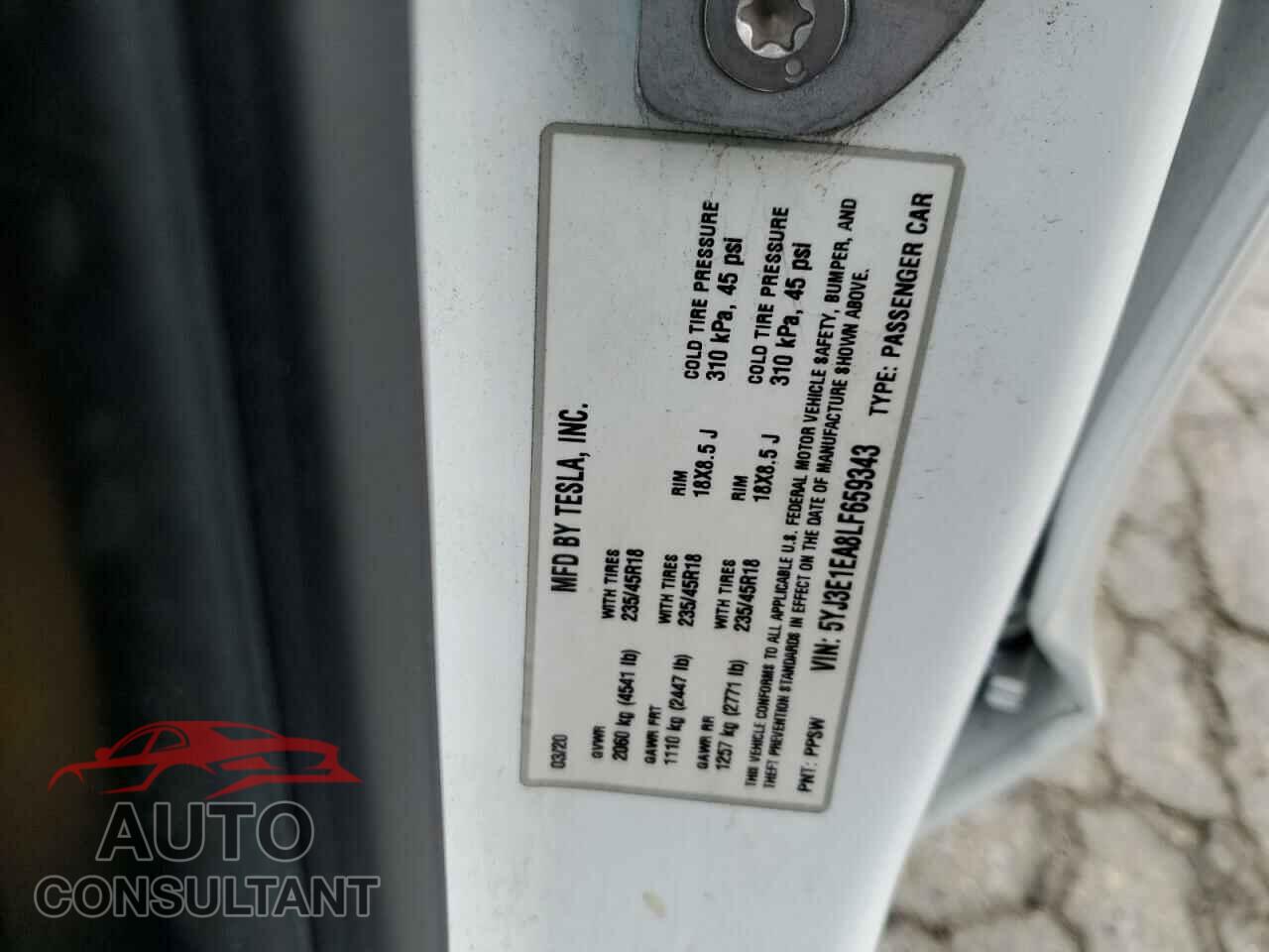 TESLA MODEL 3 2020 - 5YJ3E1EA8LF659343