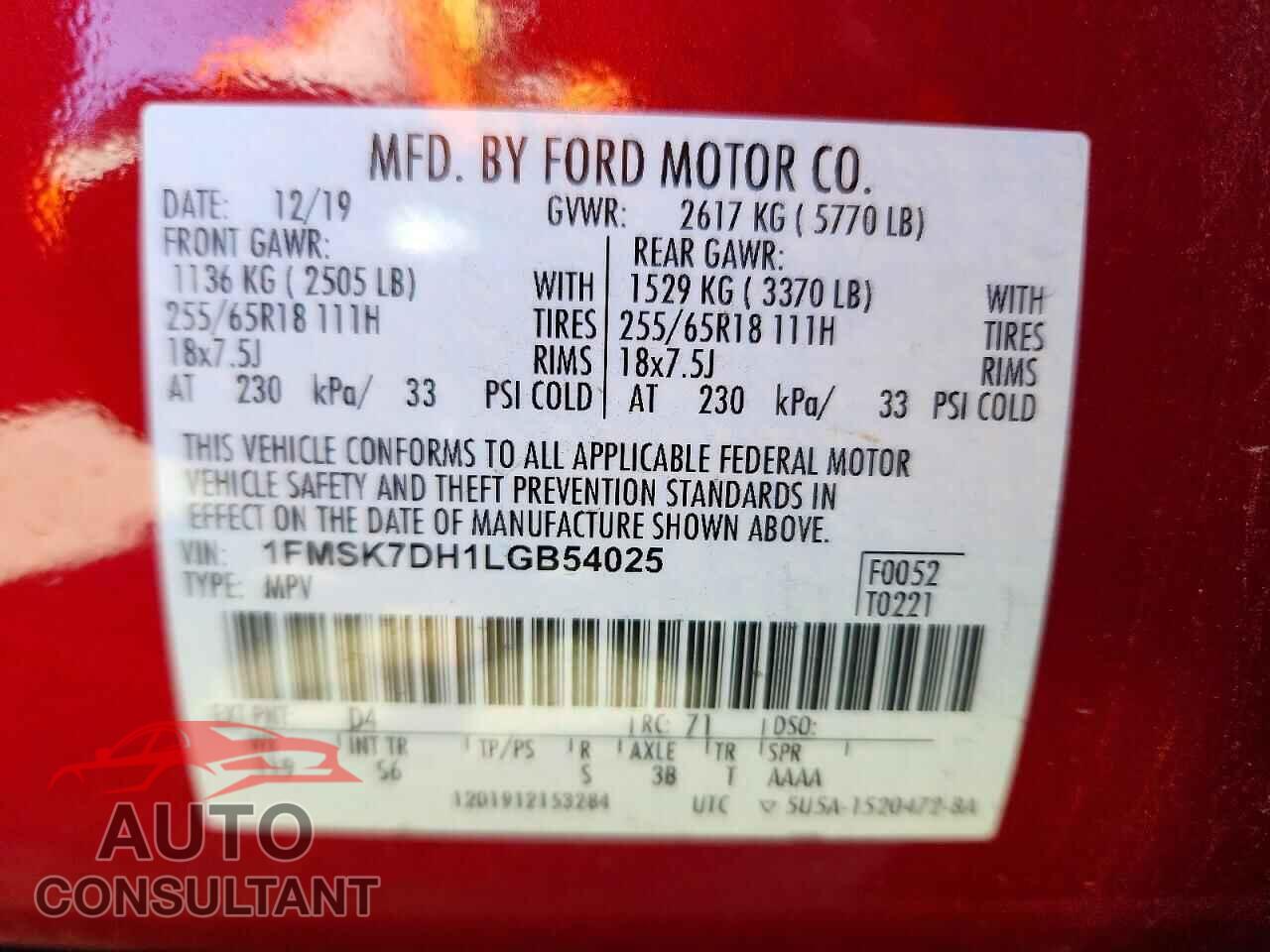FORD UNKNOWN 2020 - 1FMSK7DH1LGB54025