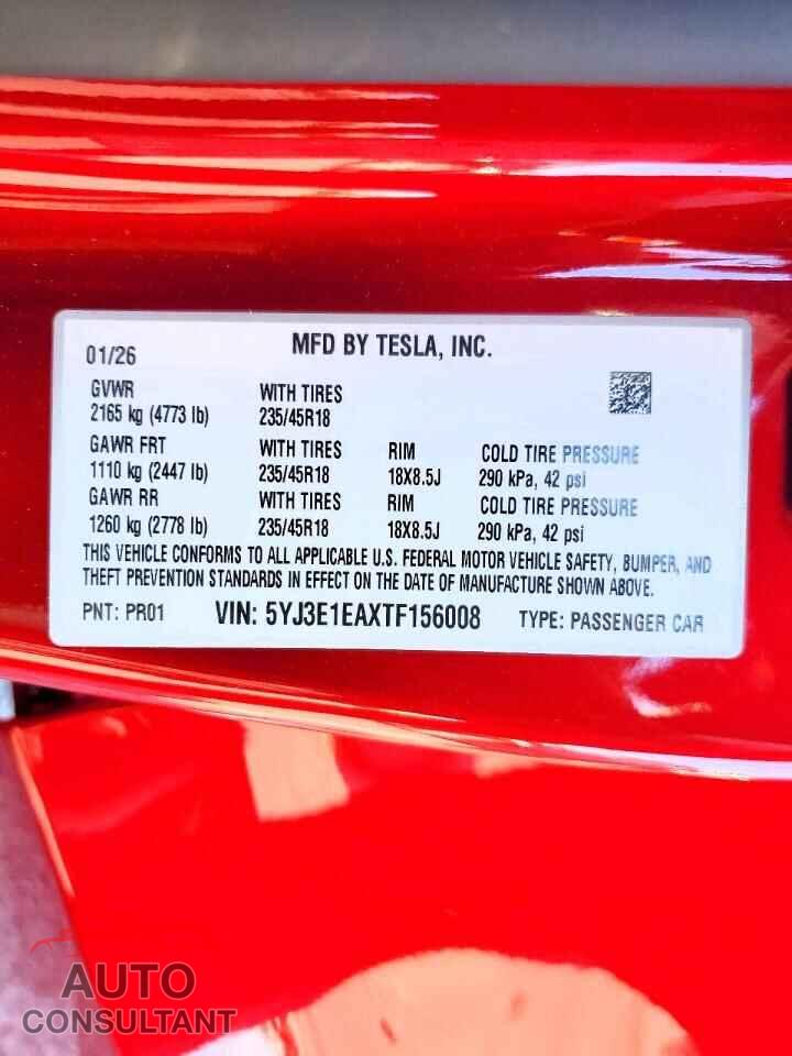 TESLA MODEL 3 2026 - 5YJ3E1EAXTF156008