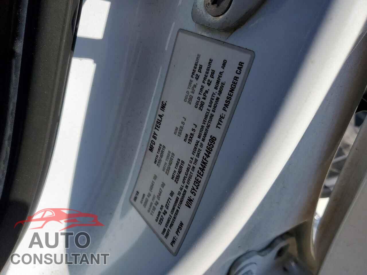 TESLA MODEL 3 2019 - 5YJ3E1EA4KF446596