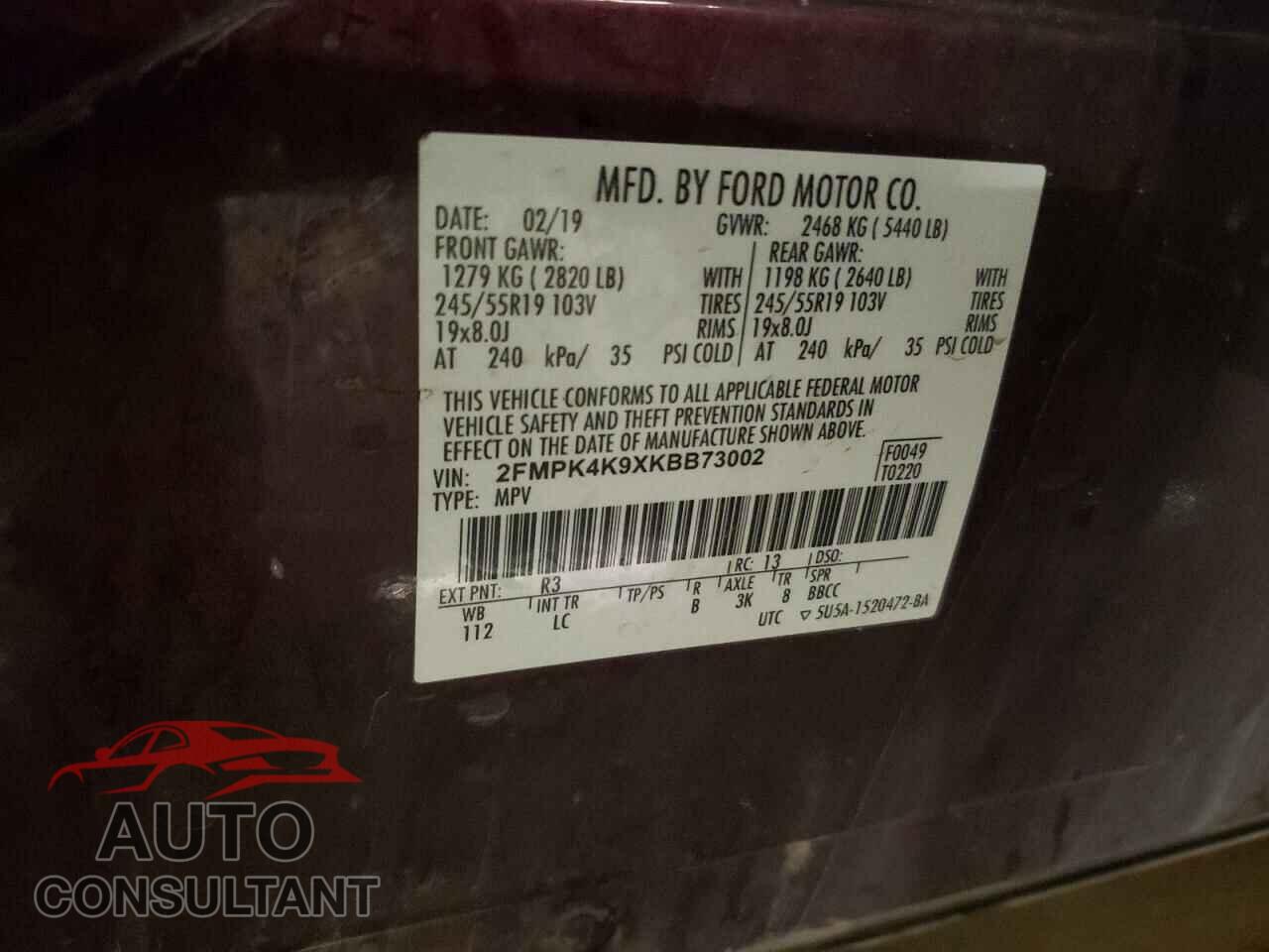 FORD EDGE 2019 - 2FMPK4K9XKBB73002