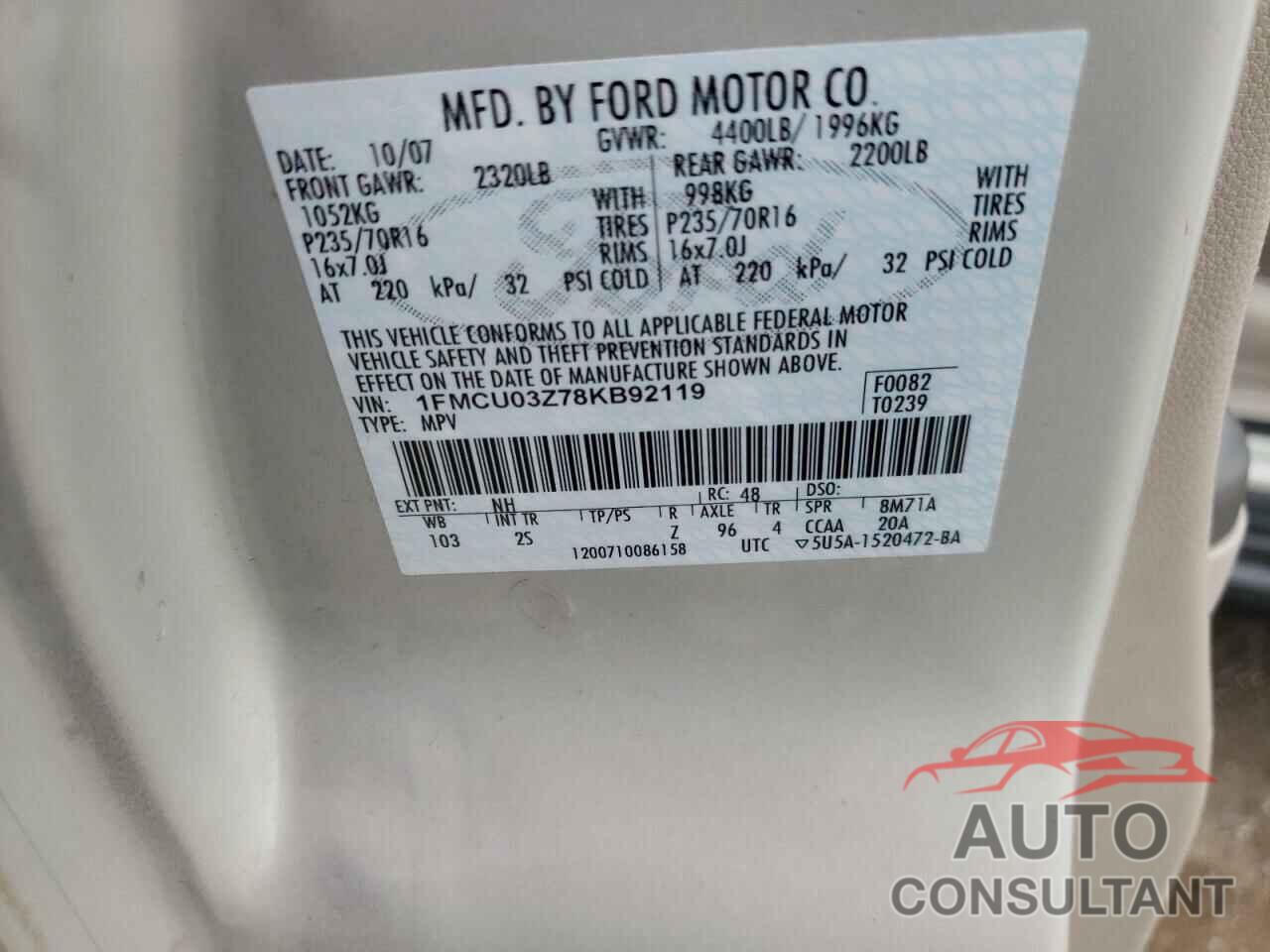 FORD ALL OTHER 2019 - 1FMCU03Z78KB92119
