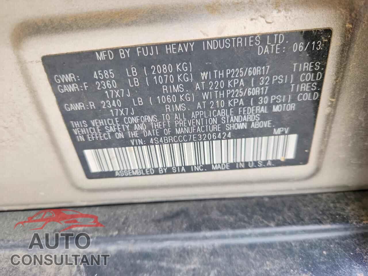 SUBARU OUTBACK 2014 - 4S4BRCCC7E3206424