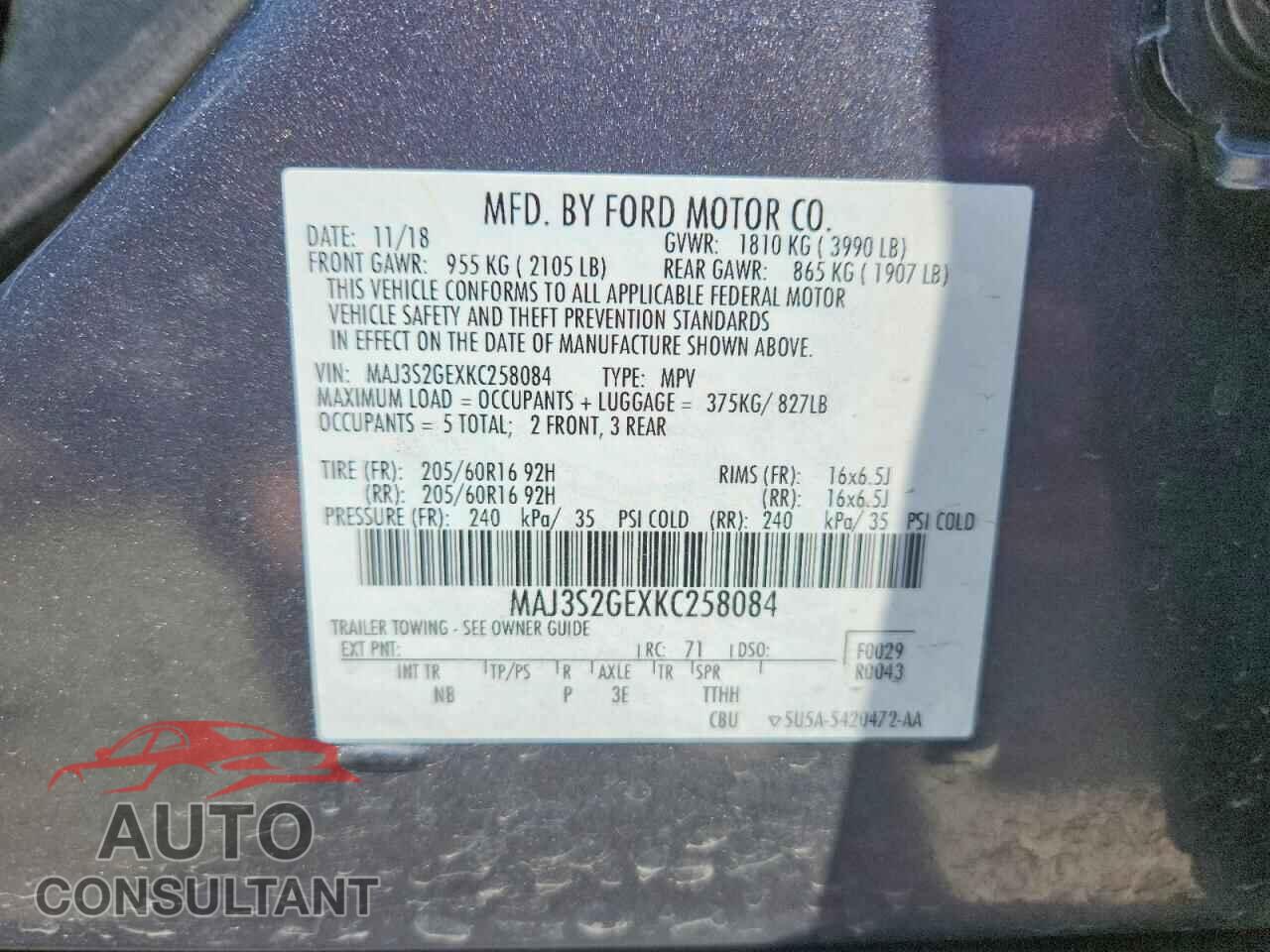 FORD ECOSPORT 2019 - MAJ3S2GEXKC258084