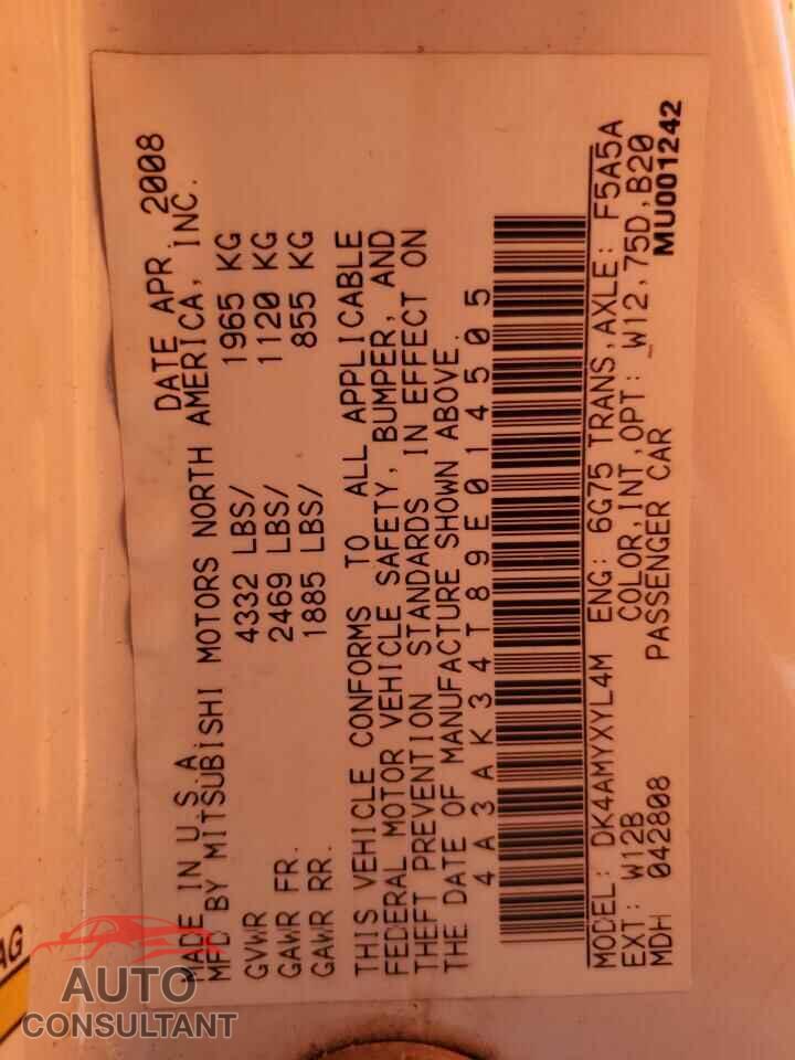 MITSUBISHI ECLIPSE 2009 - 4A3AK34T89E014505
