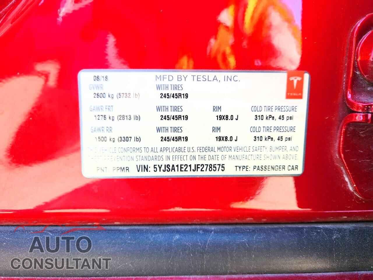 TESLA MODEL S 2018 - 5YJSA1E21JF278575