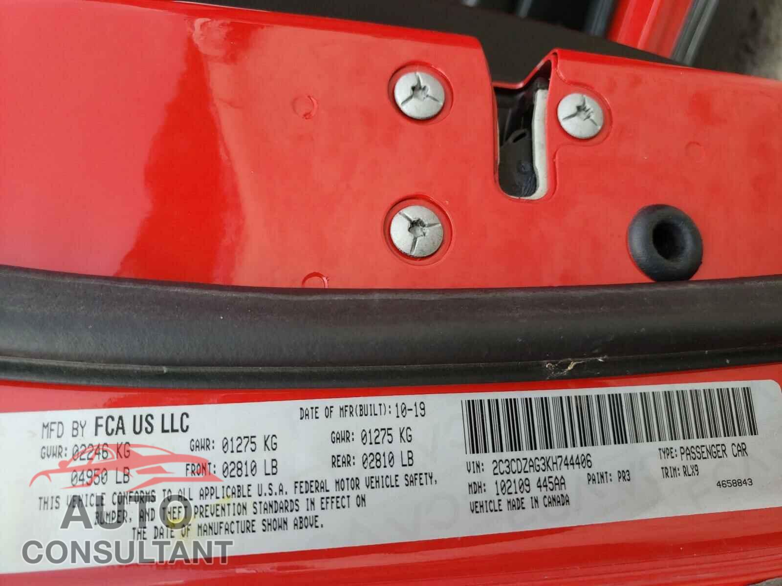 DODGE CHALLENGER 2019 - 2C3CDZAG3KH744406