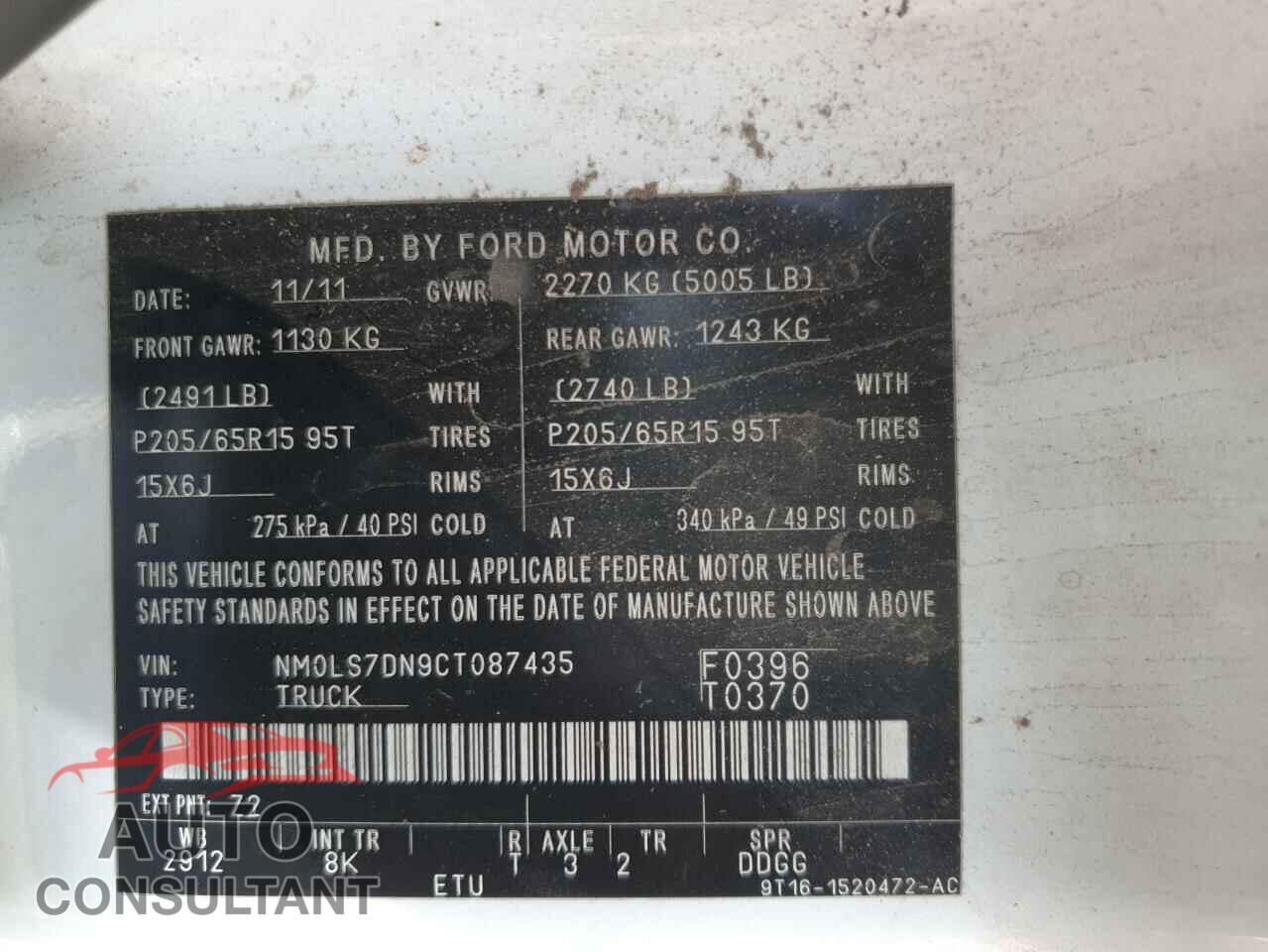 FORD TRANSIT 2012 - NM0LS7DN9CT087435