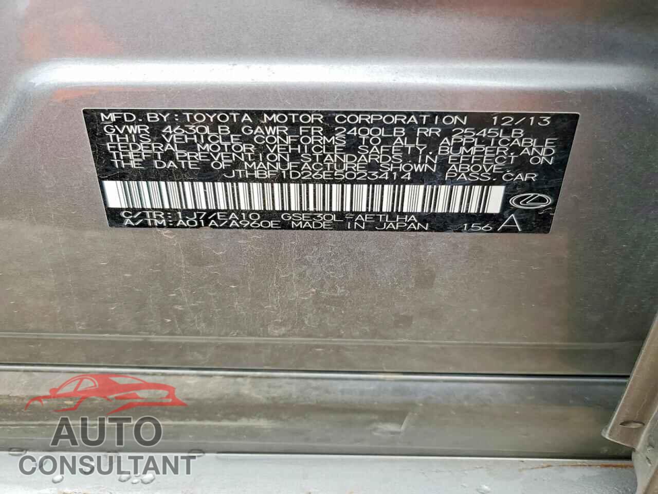 LEXUS IS 2014 - JTHBF1D26E5023414