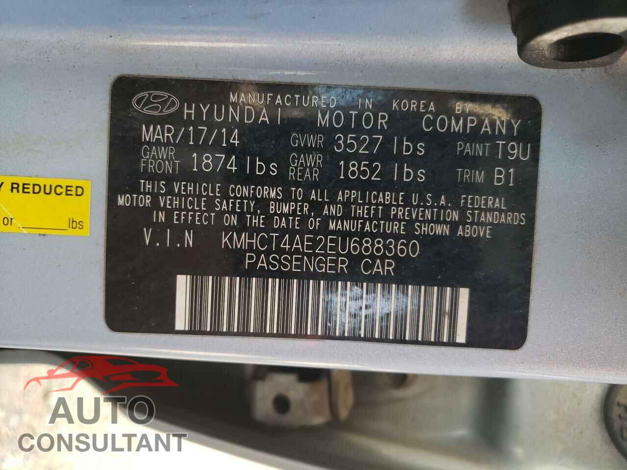 HYUNDAI ACCENT 2014 - KMHCT4AE2EU688360
