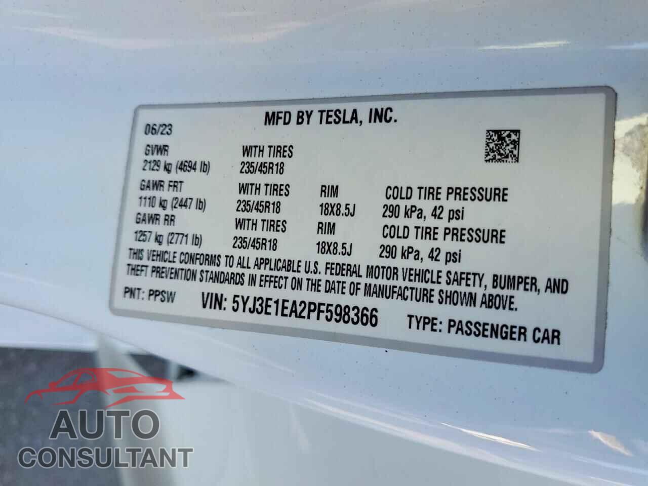 TESLA MODEL 3 2023 - 5YJ3E1EA2PF598366