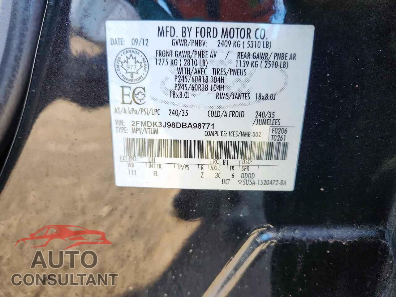 FORD EDGE 2013 - 2FMDK3J98DBA98771