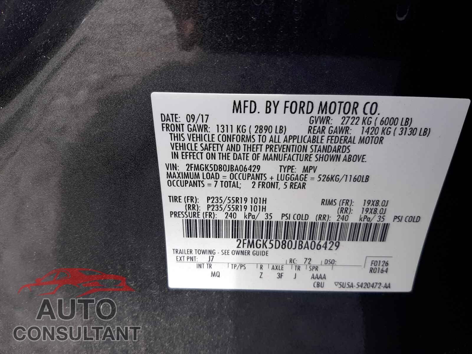 FORD FLEX 2018 - 2FMGK5D80JBA06429