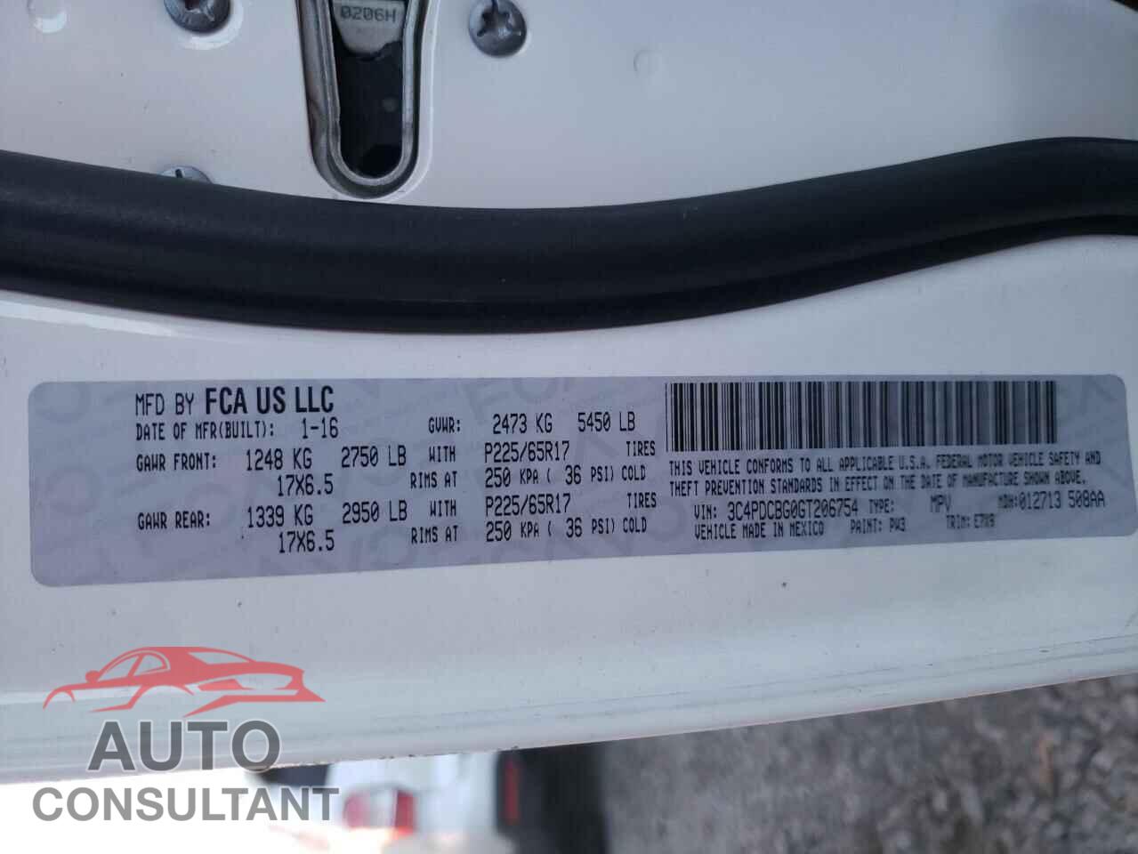 DODGE JOURNEY 2016 - 3C4PDCBG0GT206754