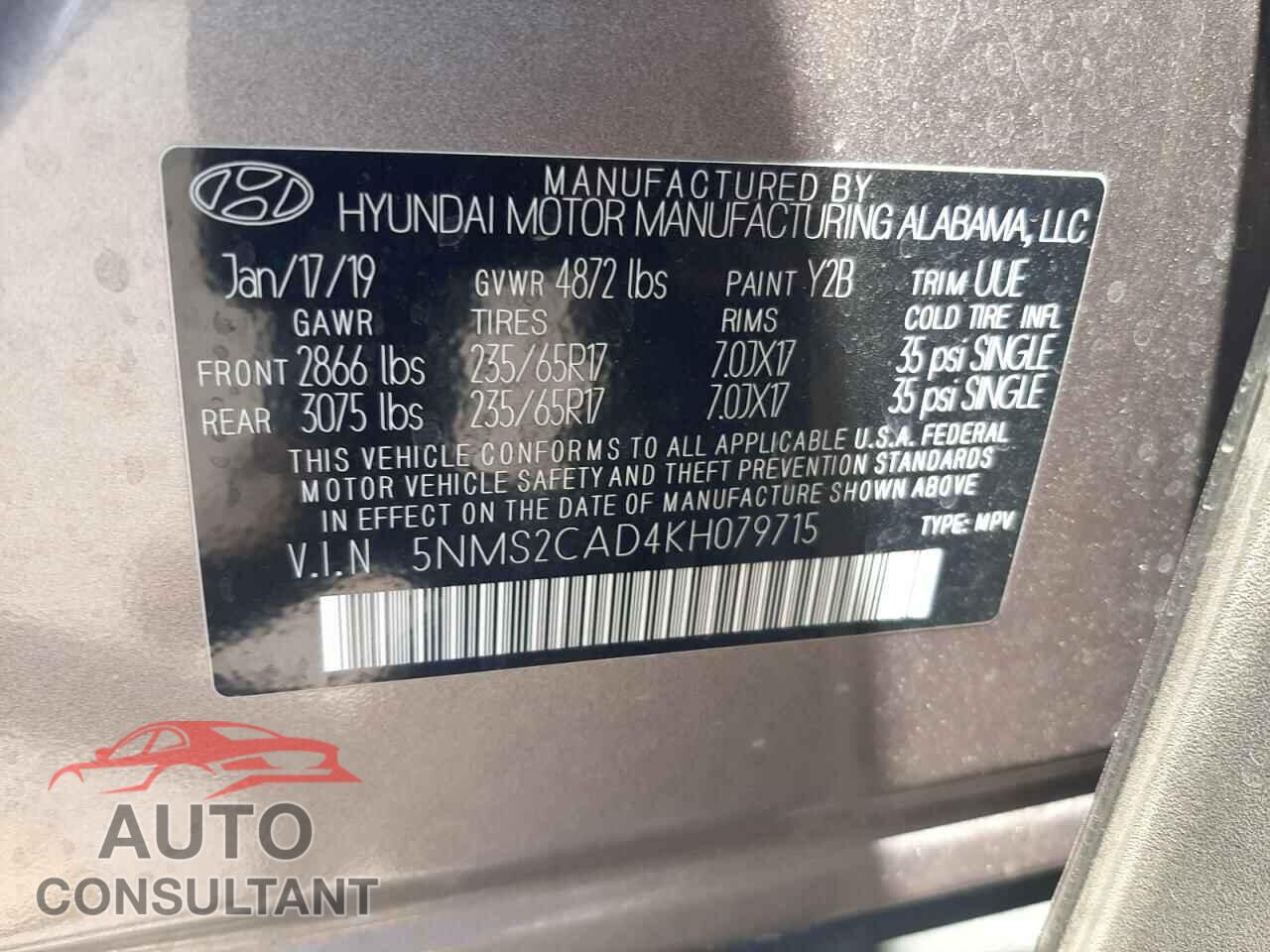 HYUNDAI SANTA FE 2019 - 5NMS2CAD4KH079715