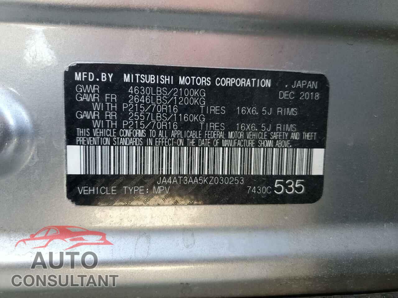MITSUBISHI ECLIPSE 2019 - JA4AT3AA5KZ030253
