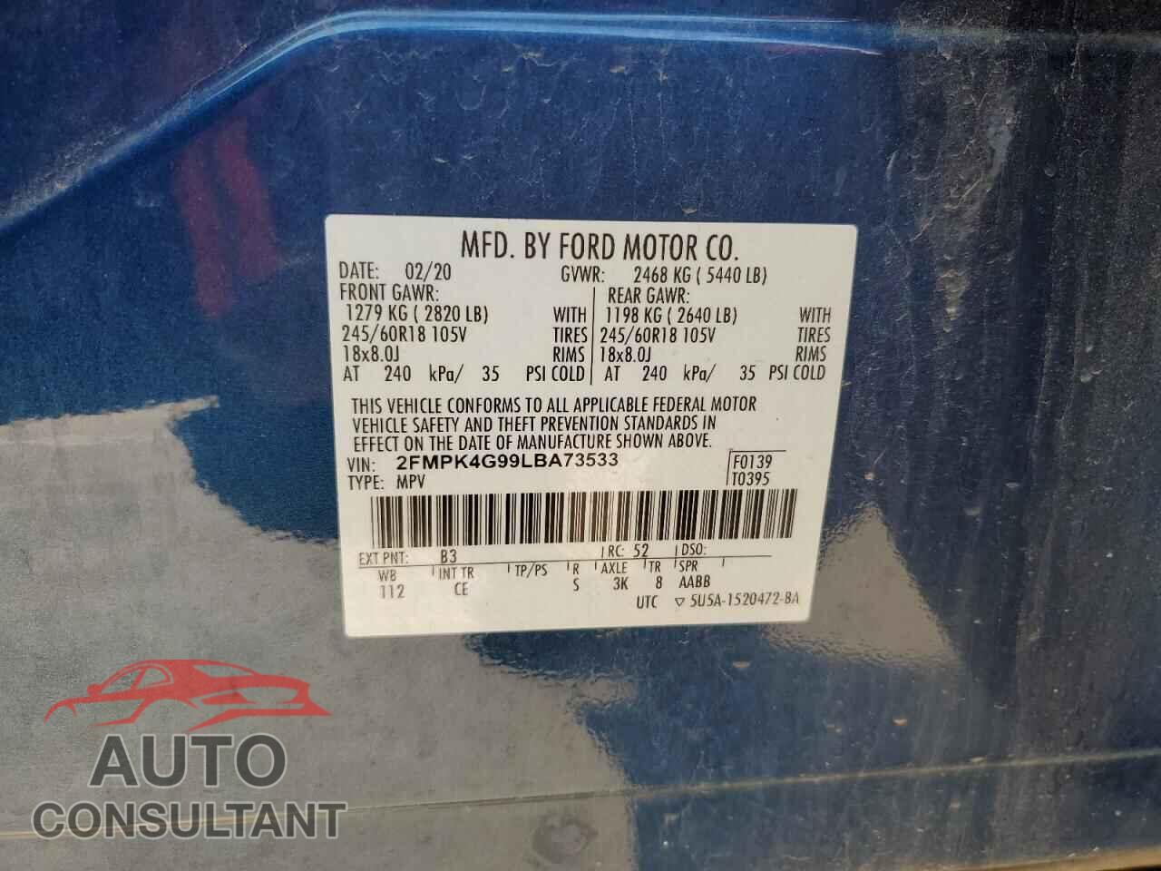 FORD EDGE 2020 - 2FMPK4G99LBA73533