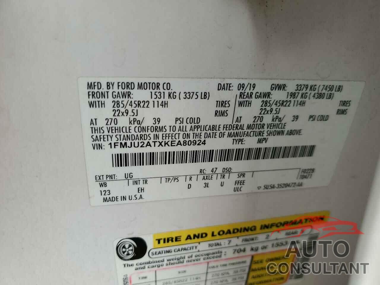 FORD EXPEDITION 2019 - 1FMJU2ATXKEA80924