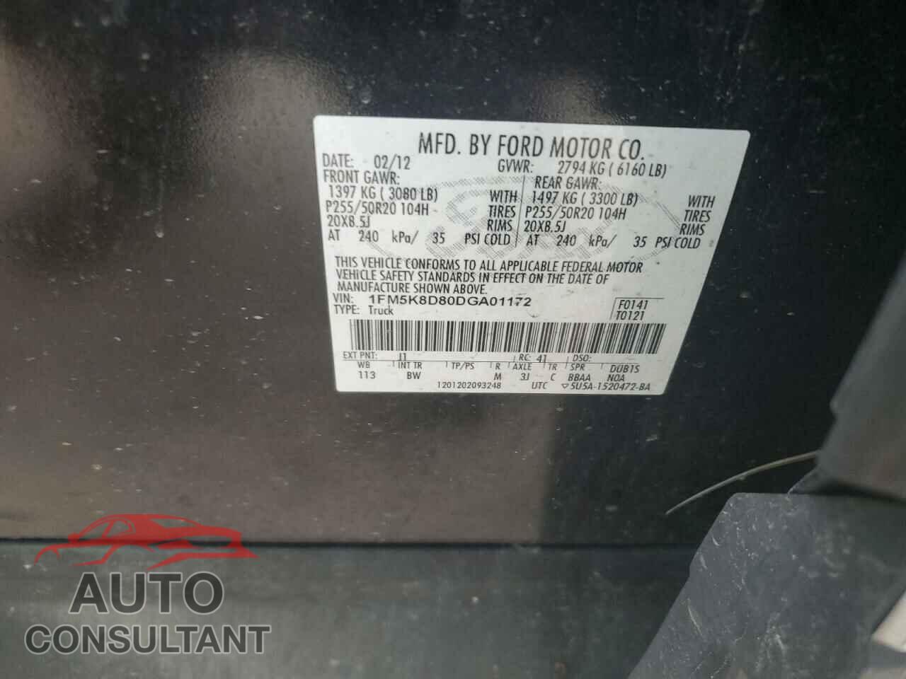 FORD EXPLORER 2013 - 1FM5K8D80DGA01172