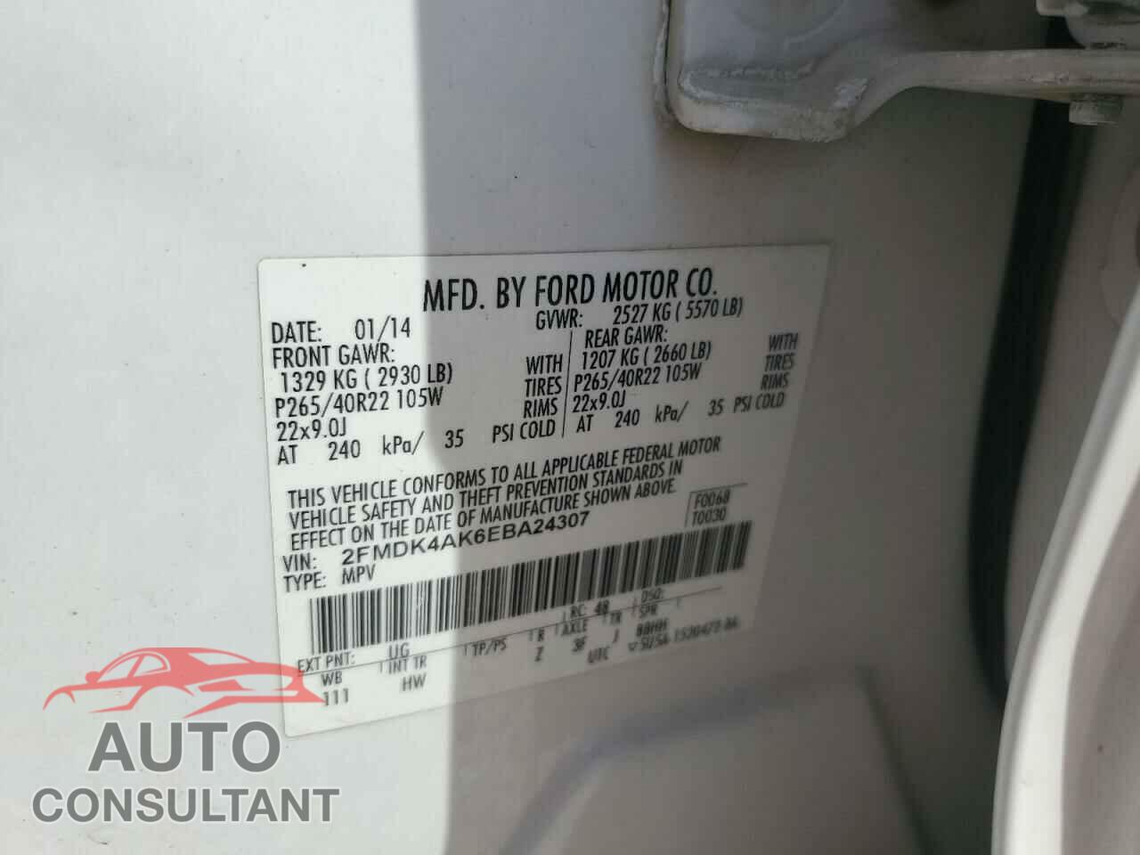 FORD EDGE 2014 - 2FMDK4AK6EBA24307