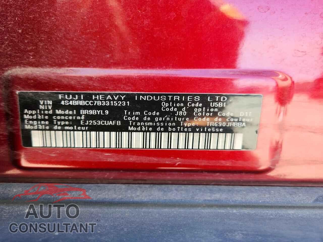 SUBARU OUTBACK 2011 - 4S4BRBCC7B3315231