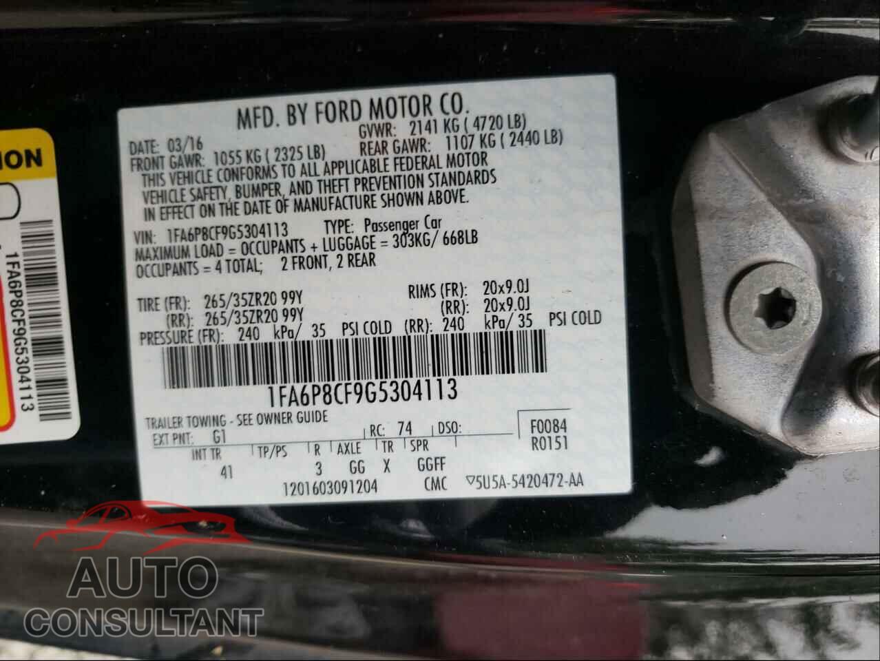 FORD MUSTANG 2016 - 1FA6P8CF9G5304113
