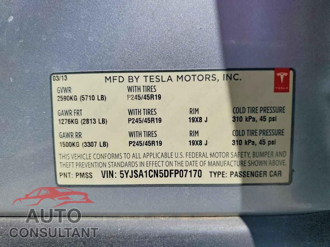 TESLA MODEL S 2013 - 5YJSA1CN5DFP07170