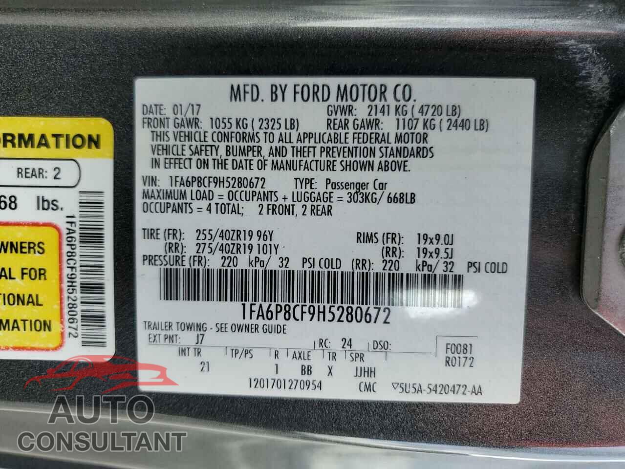 FORD MUSTANG 2017 - 1FA6P8CF9H5280672