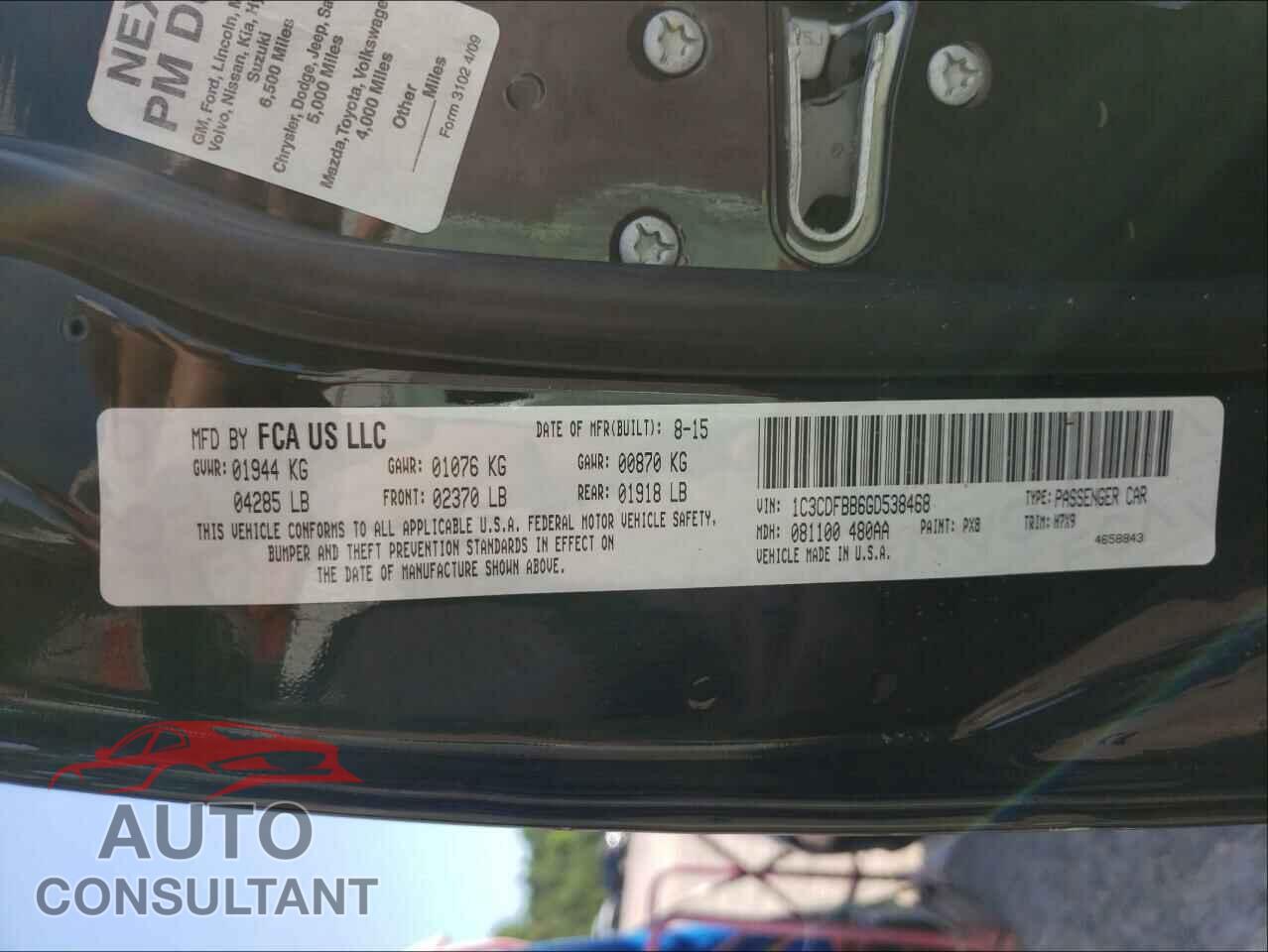 DODGE DART 2016 - 1C3CDFBB6GD538468