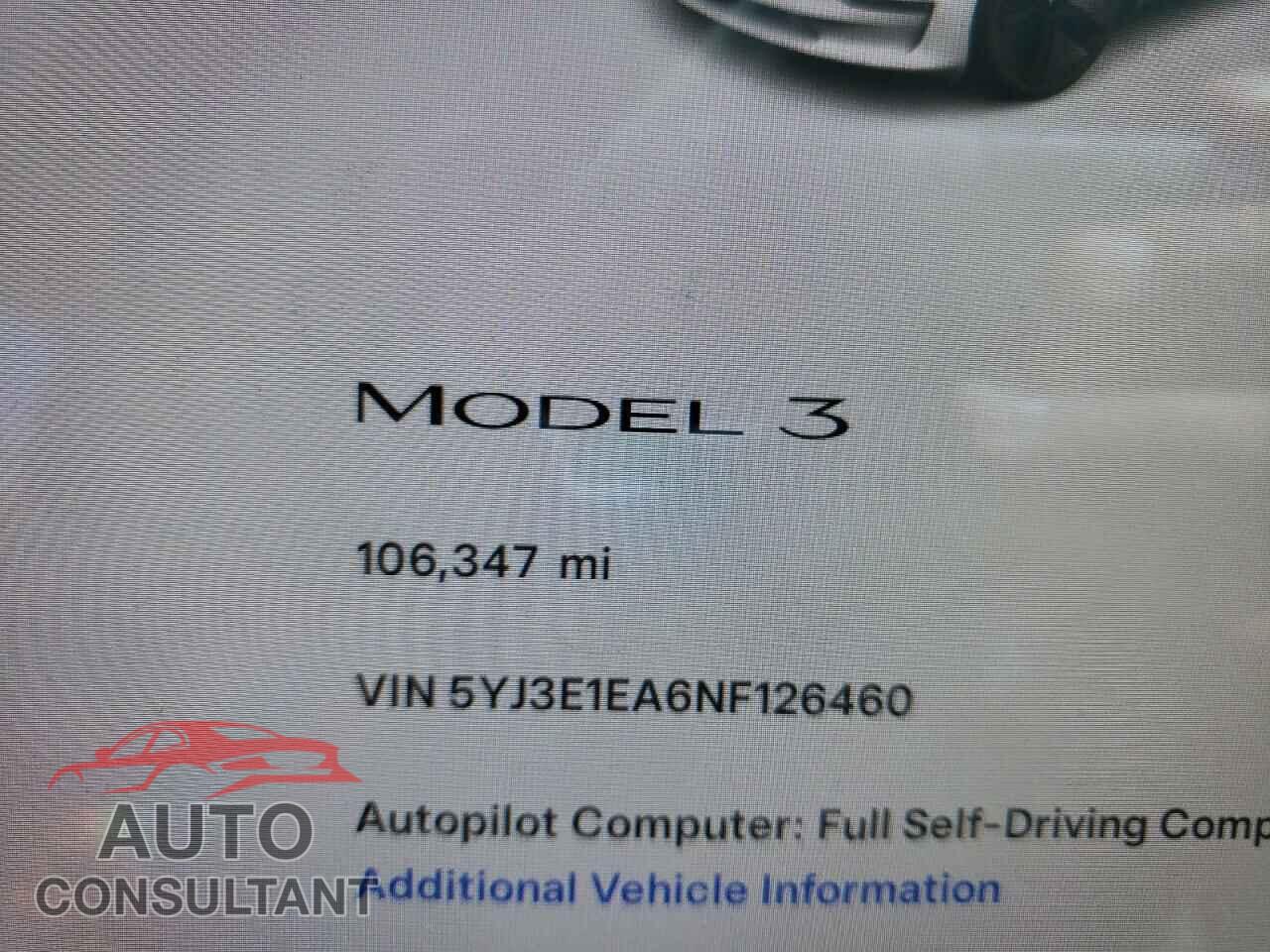 TESLA MODEL 3 2022 - 5YJ3E1EA6NF126460