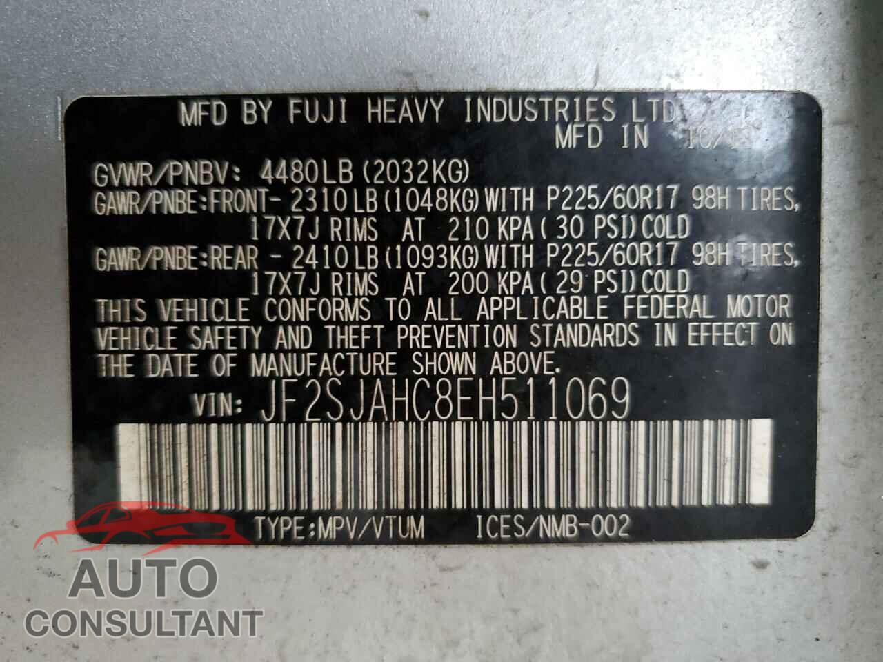 SUBARU FORESTER 2014 - JF2SJAHC8EH511069