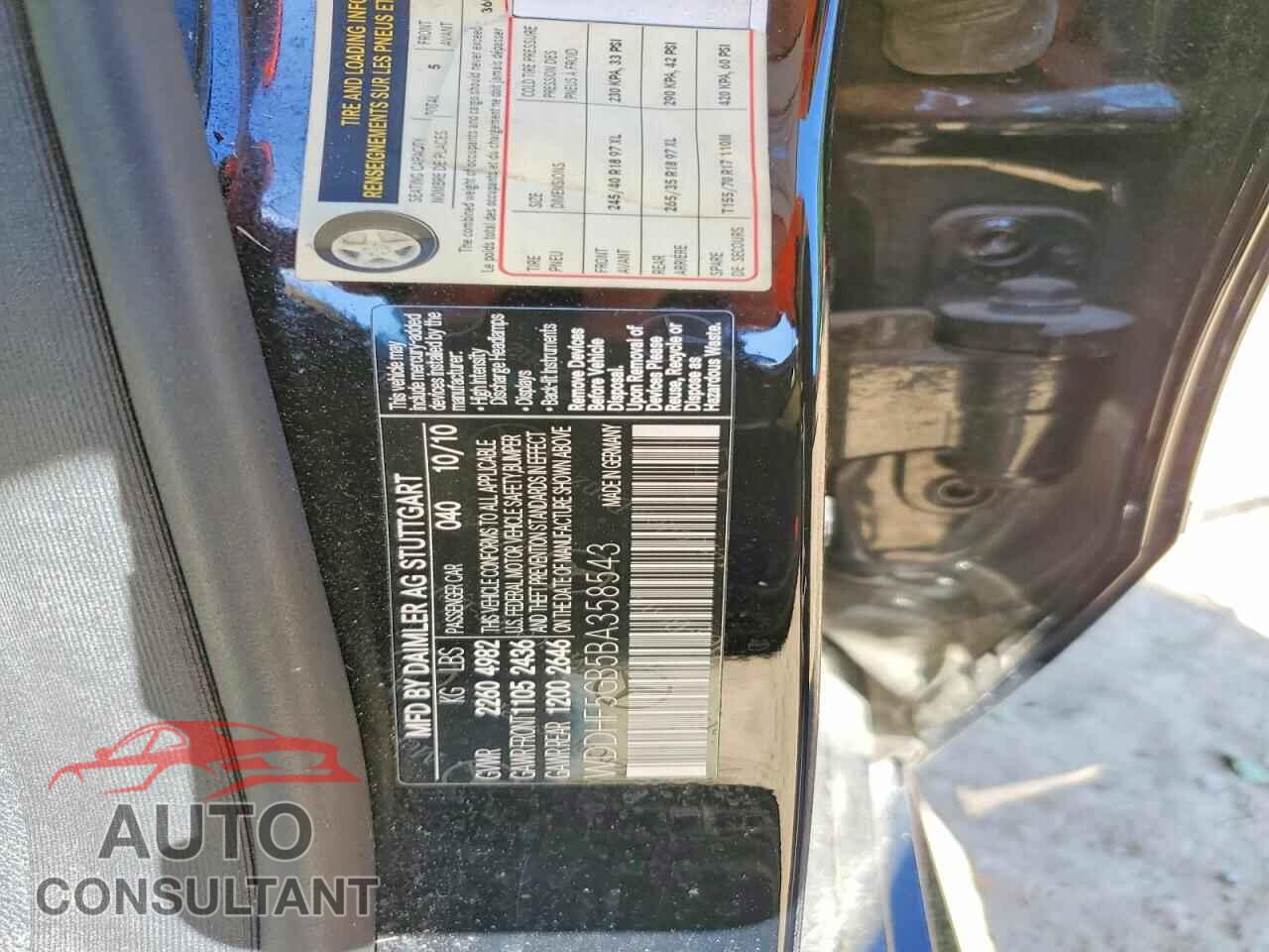 MERCEDES-BENZ E-CLASS 2011 - WDDHF5GB5BA358543