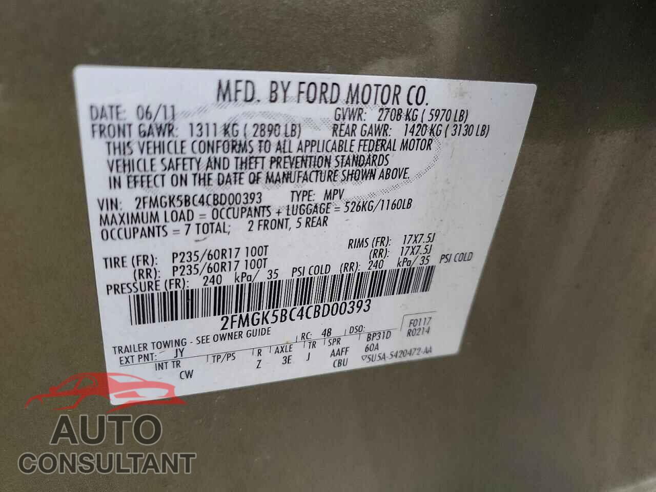 FORD FLEX 2012 - 2FMGK5BC4CBD00393