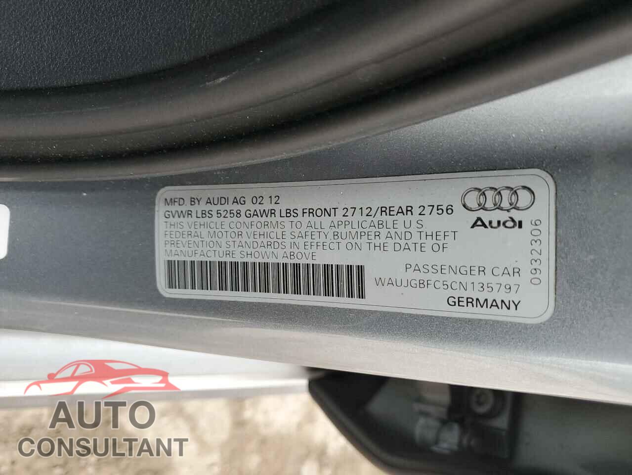 AUDI A6 2012 - WAUJGBFC5CN135797