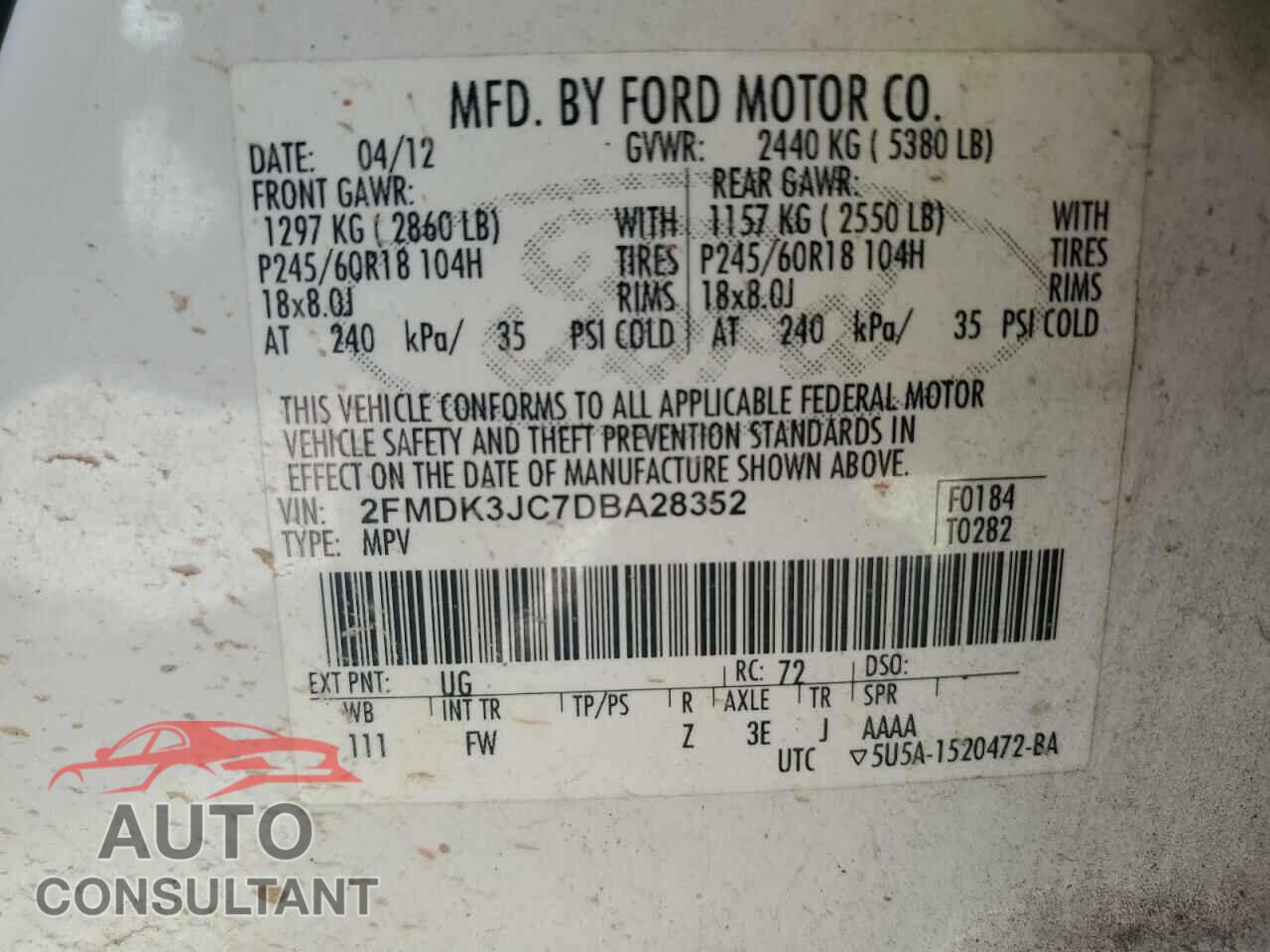 FORD EDGE 2013 - 2FMDK3JC7DBA28352