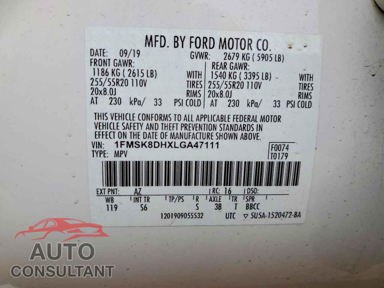 FORD EXPLORER 2020 - 1FMSK8DHXLGA47111