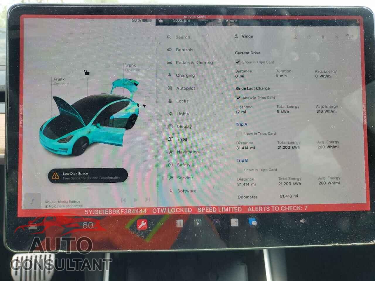 TESLA MODEL 3 2019 - 5YJ3E1EB9KF384444