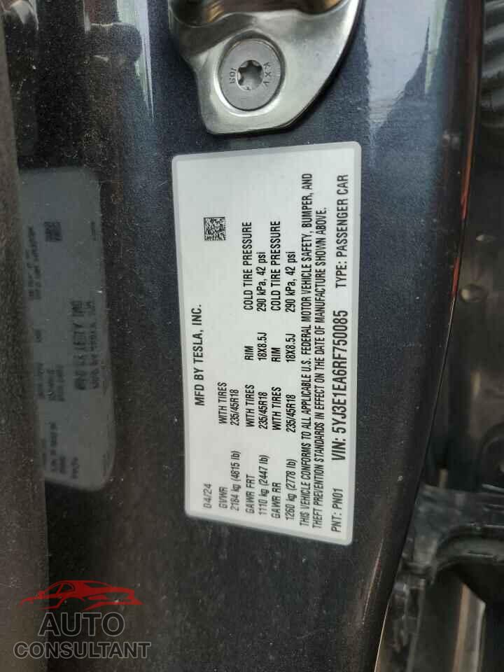 TESLA MODEL 3 2024 - 5YJ3E1EA6RF750085