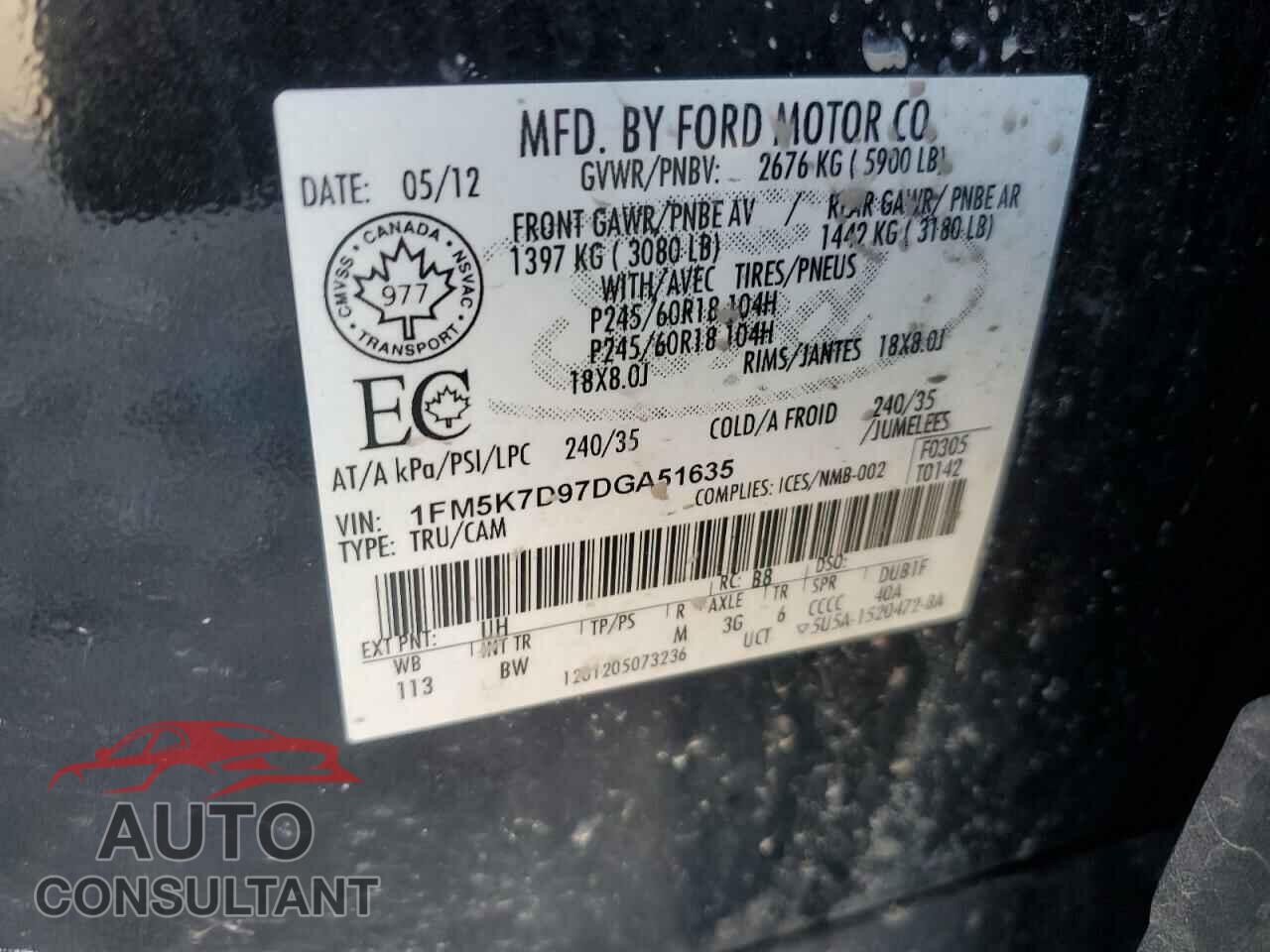 FORD EXPLORER 2013 - 1FM5K7D97DGA51635
