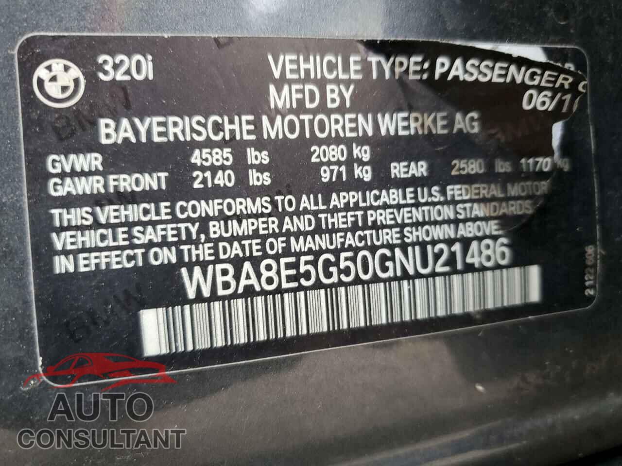 BMW 3 SERIES 2016 - WBA8E5G50GNU21486