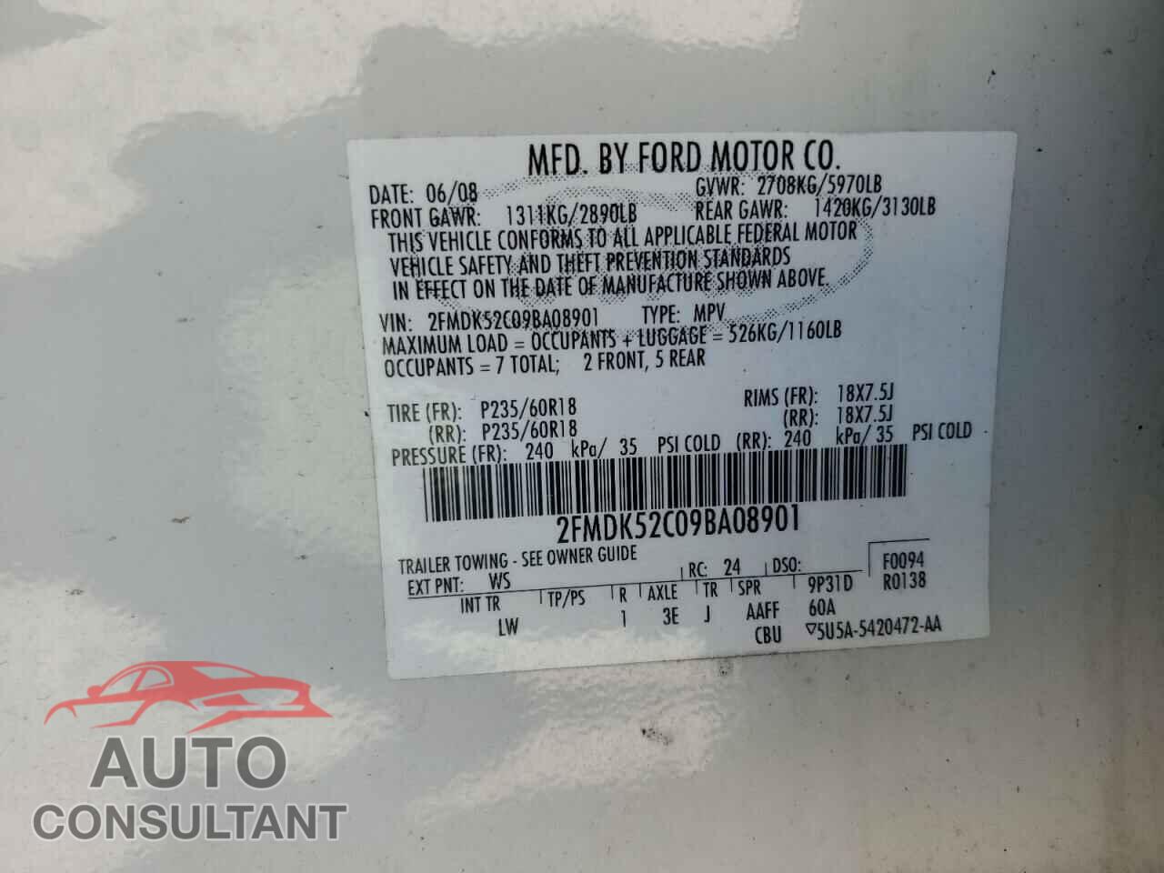 FORD FLEX 2009 - 2FMDK52C09BA08901
